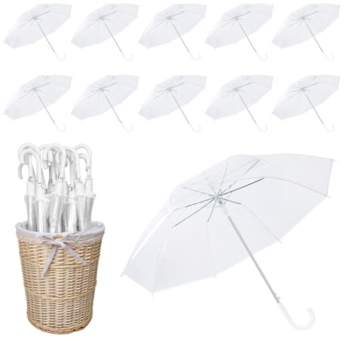 XMASBST 16 Pack Clear Wedding Umbrellas Bulk – Transparent Umbrellas with J Hook Handle, Windproof Stick Canopy for Bride Groom Photography, Outdoor Events, Party Décor