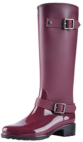 Botas de agua para mujer, botas de agua altas con hebilla lateral, impermeables, estilo Wellies, botas de lluvia, elegantes, botas de agua hasta la rodilla, botas de agua altas para festival, botas de
