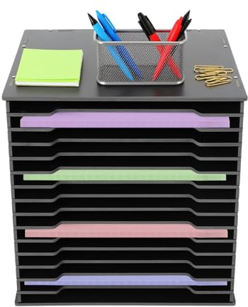 Ablagebox Briefablage, Dokumentenablage 15 Ablagefächer, PVC Schreibtisch Datei Organizer, Ablagefächer Stapelbar, Ablagesystem Dokumentenhalter für Büro, Arbeitszimmer, Schule Office (Schwarz)
