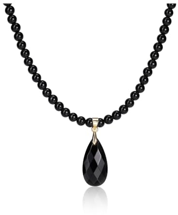 Zysta Damen Perlenkette mit Obsidian Tropfenanhänger 4mm Echte Steine Kristallkette Edelsteinanhänger Heilsteine Schmuck für Frauen (Obsidian)