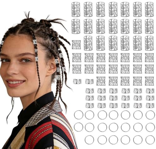 Gioielli Dreadlocks Trecce Clip, 80pcs dreadlock extension Dreadlock Perline Clip a Spirale,Capelli Treccia,Accessori Decorazione,Per Uomini e Donne(Argento)