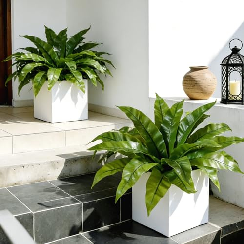 Gormiya 4 Pack Outdoor Artificial Bird Nest Fern Plants, UV Resistant, Realistic Fake Greenery with 18 Lifelike Leaves Each, No Maintenance Faux Plants for Indoor Planter Porch Patio Garden (17INCH)
