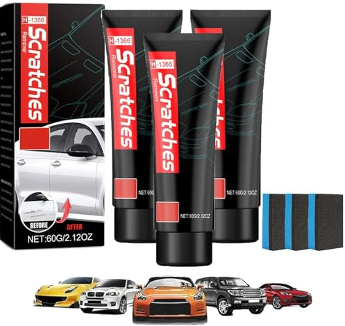 Scratch No Stove Top Scratch Remover with Sponge, Stove Glass Cleaner, Cooktop Heavy Duty Cleaner and Polish, Polishing Wax for Glass Ceramic, Car Paint Scratch Repair (3PC)