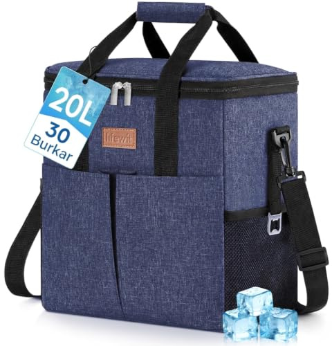 Lifewit Isolerad Kylväska Lunchväska 20L, Rymlig Läckagesäker Lunch Bag med Flera Fack, Återanvändbar Kylväska för Arbete, Strand, Picknick, Mörkblå