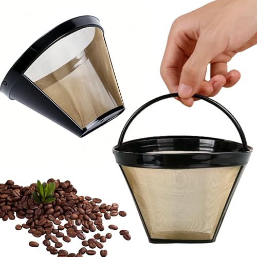 2x Kaffeefilter wiederverwendbar Größe 4 – Feines Edelstahlgewebe, Dauerfilterkorb für 8-12 Tassen, passend für die meisten Kaffeemaschinen