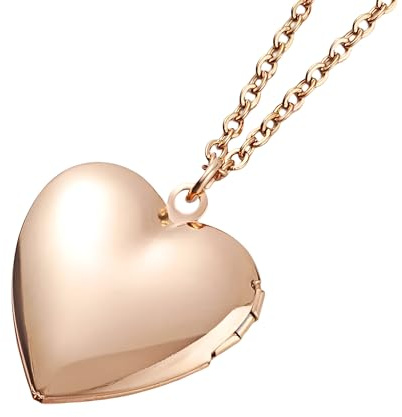 Collar con medallón de corazón de plata de ley 925 para mujer, colgante con forma de foto, imagen que contiene imágenes