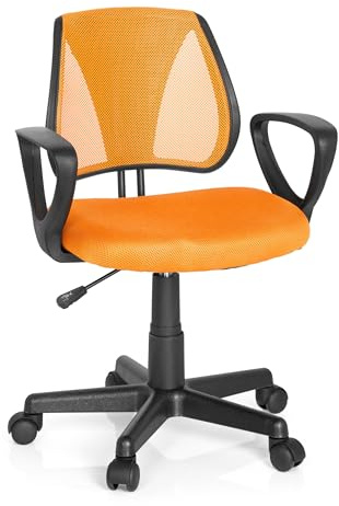 hjh OFFICE 725107 Silla de Escritorio para niños KIDDY CD Malla Naranja, Respaldo de Altura Regulable, Silla giratoria Infantil