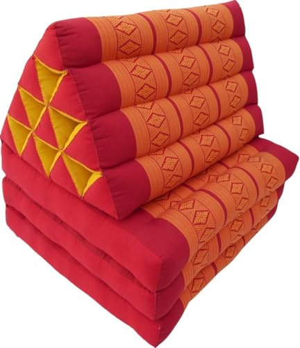 GURU SHOP Thaikissen, Dreieckskissen, Kapok, Tagesbett mit 3 Auflagen - Rot/orange, 30x50x160 cm