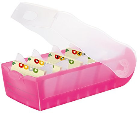 HAN Lernkarteibox CROCO, einfach Vokabeln lernen mit 5-Fächer-Lernsystem, DIN A8 Karteikasten für 500 Karten, inkl. 5 Stützplatten + 100 Lernkarten, Karteibox, Lernbox, 998-663, transluzent/pink