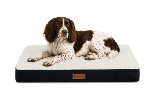 Ellie-Bo - Colchón cama para jaula de perro, mullido y lavable, funda de cuero sintético y relleno de poliéster para jaulas tamaño L de 87 x 57 x 10 cm en blanco y negro