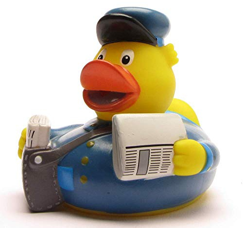 DUCKSHOP I Badeente Zeitungsjunge I Quietscheente I L: 7,5 cm I Quietscheentchen I Geschenk für Zeitungsleser I Präsent Sammler