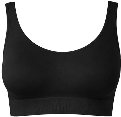 Osynlig behå dambehå utan bygel | bekväm bystiers topp | bygellös mjuk bh | Sömn amning sport bralette i många färger, svart, XL