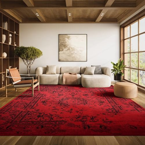 SAFAVIEH Distressed Teppich für Wohnzimmer, Esszimmer, Schlafzimmer - Adirondack Collection, Kurzer Flor, Rot und Schwarz, 183 X 274 cm
