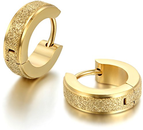 JewelryWe Schmuck Herren Damen Ohrringe, Creolen Ohrstecker, Edelstahl, Silber Schwarz Gold