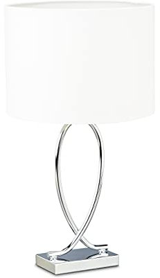 Relaxdays 10022850 Table argenté Abat-Jour Rond Lampe de Chevet Moderne Design Fer HxlxP: 51 x 28 x 28 cm, Blanc, Caoutchouc, 40 W, 28 x 28 x 36 cm