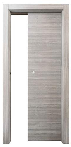 Kimono Porta Interna Scorrevole a Scomparsa Ecodoor 2.0, Rovere Grigio Matrix, Reversibile (210x70)