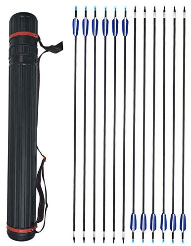ZSHJG 12pcs Carbonpfeile für Bogenschießen 31 Zoll Jagdpfeile Spine 700 Bogenpfeile mit Pfeilköcher für Compound und Recurve Bogen Pfeile für Bogensport (Pfeile + Köcher)