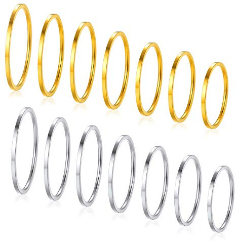FOCALOOK Damen Fingerringe Set 18k vergoldet & Edelstahl Midi Ringe Set 14 PCs Knöchelringe Stapeln Ringe Knuckle Ringe Finger Schmuck für Frauen Mädchen zum Jahrestag Geburtstag