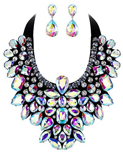 EVER FAITH Damen Schmuckset Kristall Retro Kostüm Statment Halskette und Ohrringe Set für Bankett Prom