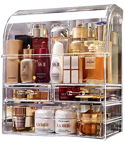 MOOCHI Clear Professional Large Cosmetic Makeup Organizer Bathroom Storage Display Case with Drawers