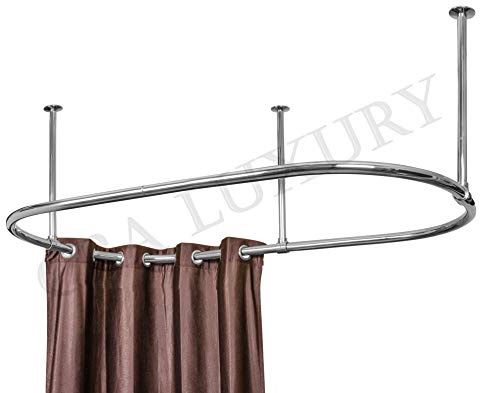 Luxury Oval Shower Curtain Rod (Free Curtain Rings)Ceiling Support for Clawfoot Tub Freestanding Curtain Rail Heavy Duty in Brushed Nichel Finish - 60 x 30 Inch