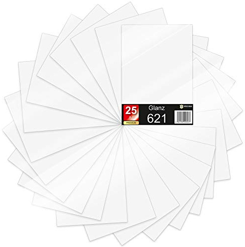 Finest Folia 25 x Din A4 Bögen Plotterfolie 621/631 Selbstklebende Folie im Set Vinyl zum Plotten DIY Bastelfolie Sticker Beschriftung Aufkleber 29,7x21cm (Weiß glanz, 25er Set)