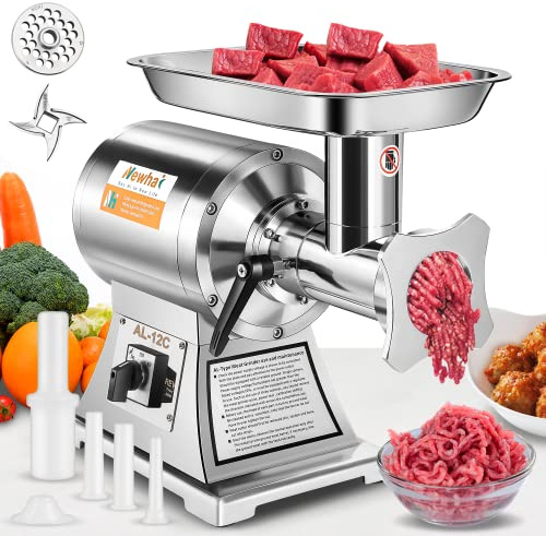 Newhai 650W Commercial Meat Grinder Electric Meat Grinding Machine Heavy Duty Industrial Meat Mincer Sausage Stuffer 6mm/8mm Plates Stuffing Tubes for Restaurant (110V US Plug)