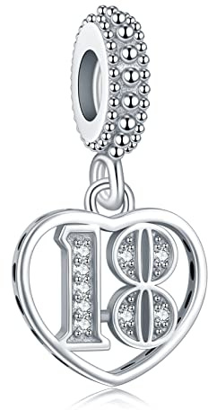 LaMenars 16,18,21,30,50 Nombre significatif de breloques pour bracelets Pandora Pendentifs en argent 925 Fit Collier Dangle Charm Cadeau pour anniversaire d'anniversaire (NO.18)
