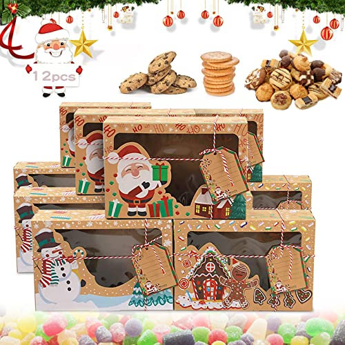 Cajas de Galletas de Navidad, 12 Piezas Caja Navidad, Caja de Papel de Navidad, Cajas de Galletas Navideñas con Ventana, Cartón Para Galletas, Caja de Decoración DIY