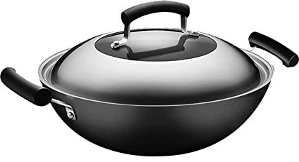 YYUINU Wok in ghisa, doppia orecchia, pentola in ferro anticato, pentola in ghisa, padella in ferro non rivestita, cotta, cotta, cotta e cotta, 36 cm