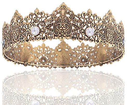 King Men Tiara Krone Imperial Mittelalter Stirnband Kristall Festzug für Hochzeit Halloween Messe Kostüm Geburtstag