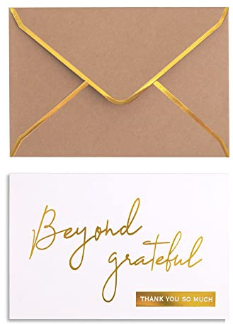 Winoo Design Gold Beyond Grateful Thank You Cards with Envelopes - 36 PK - Thank You Notes with Gold Foil Letterpress 4x6 Inches Blank Note Cards for Business Graduation Wedding Baby Shower