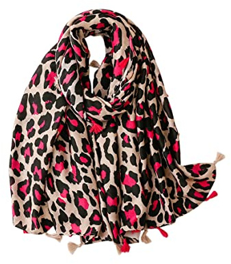 KRUIHAN Sciarpa Donna Leopardata Rosa Vivace con Nappe Morbide, Morbida e Confortevole, Dimensioni 180x90 cm, Ideale per Autunno-Inverno, Compleanno, Natale e Uso Quotidiano