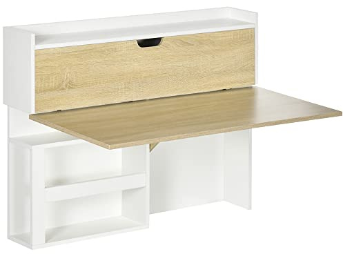 HOMCOM Scrivania a Muro Pieghevole e Salvaspazio 100x18x74cm Bianco Legno