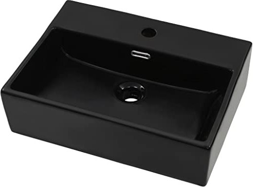 Waschbecken Rechteckig 51,5x38,5x15 cm Keramik Waschtisch Waschplatz Handwaschbecken Aufsatzwaschbecken Waschschale Aufsatzwaschtisch mit Wasserhahnloch, Schwarz