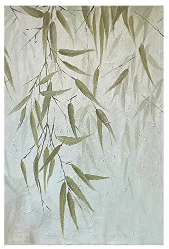 Handgemalte Acrylbilder,Moderne Abstrakte Grüne Bambusblätter Zweige Zen Kunstwerk Rahmenlose Original Handgemalte Ölgemälde Auf Leinwand Wandkunst Für Wohnzimmer Schlafzimmer Büro Wohnkultur,