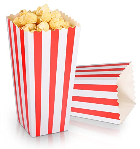 20 Stk. Popcorn Tüten Groß, Popcorn Boxen Rot Weiß Gestreift(19,8x9,6x7 cm) | Popcorn Behälter Pappe Snacktüten Popcorntüten Partytüten für Filmabend Kino Retro Party Hochzeit