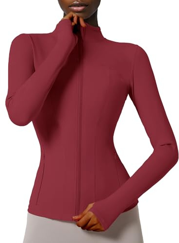 Locachy Giacca da donna aderente con zip intera per atletica, corsa, sport, allenamento, con fori per pollici, X-Small