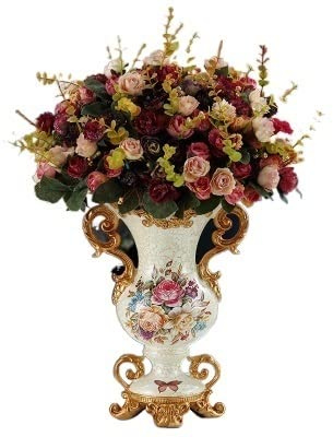 Luxury European Resin Vase Stereoscopic Dried Fowers Arrangement Wobble Plate Living Room Entrance Ornaments Home Decorations (Color : A (with Flowers)
