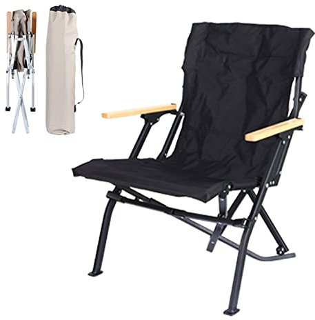 ACiyD Tragbarer Klappstuhl für den Außenbereich, Campingstühle für den Außenbereich, Strandstuhl mit hoher Rückenlehne, neigbar, mit Armlehne und Aufbewahrungstasche, Tragkraft 120 kg (Schwarzgrau)