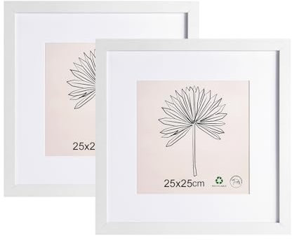 LYYYYX Cornice portafoto 25 x 25 cm, con passepartout, in vetro acrilico, da appendere in verticale o in orizzontale, per foto, poster, puzzle, 2 pezzi