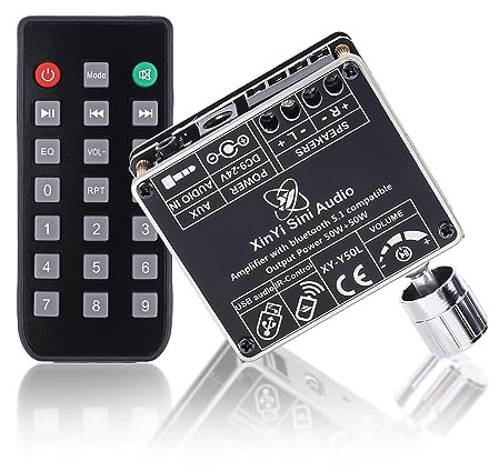 DONGKER Bluetooth 5.1 Verstärkerplatine DC 9-24V 2x50W Hifi 2.0 Stereo Audio Empfänger Leistungsverstärker Modul mit AUX/Bluetooth/U-disk, Fernbedienung App 2 Kanal DIY Heimlautsprecher