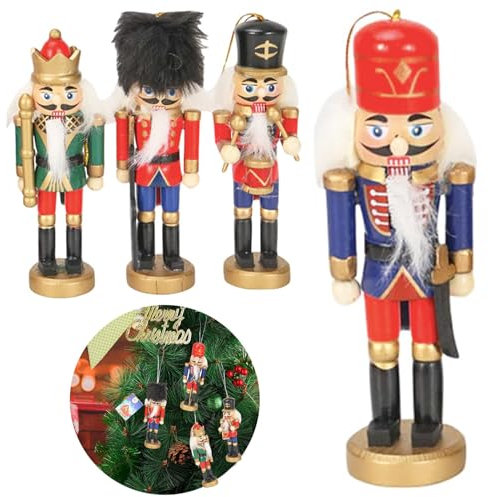 POPOYU 4 Pièces Casse Noisette en Bois Noel,13cm Casse-Noisettes Figurine Casse Noisette,Nutcracker Soldier Figure Casse Noisette Décor Poupée Ornement pour Arbres de Noël Deco de Table Noel