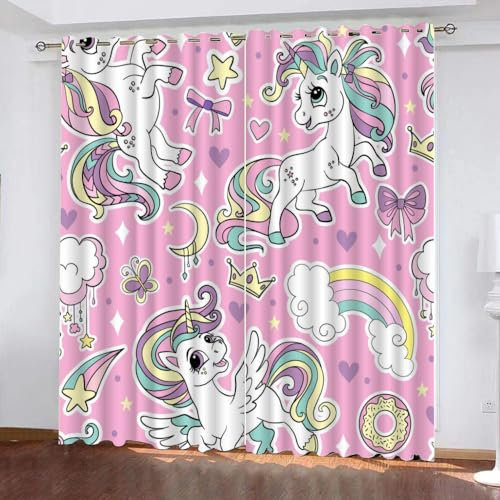 GIOVIA 3D Einhorn Vorhänge Abdunkelnde mit ösen 2 Stücks Gardinen Blickdicht Verdunkelungs Sterne Einhörner Kälteschutz Scheibengardinen für Junge Mädchen Schlafzimmer B 280 X H 260 cm