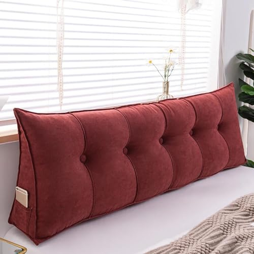 UYSELA Keilkissen Lesekissen für Bett und Sofa Lehnenkissen Rückenkissen Kopfteil Bett Rückenlehne Großes Dreieckiges Lendenkissen für Sofa Lendenkissen Bettkopfteil,Rot,Length 180cm/70.86in