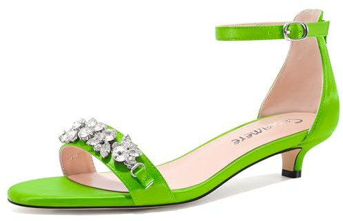 Castamere Donna Basso Gattini Tacco Heel Aperte sulla Punta Sandali Cinturino alla Caviglia Diamante Cristallo da Matrimonio Dress Raso 3 CM Heels Verde Mela 38 EU