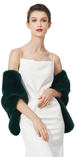 BEAUTELICATE Stola Pelliccia Donna Sciale Sciarpa Coprispalle Elegante per Matrimonio Invernale Sposa Damigella Cerimonia (Aggiornato - Verde scuro,Taglia unica)