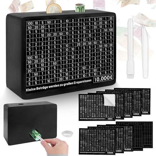 Kkluno Sparbox mit Ziel und Zahlen - Spardose zum Ankreuzen, Sparschwein mit Sparziel - €500 bis €5,000 Euro, Keine Montage erforderlich