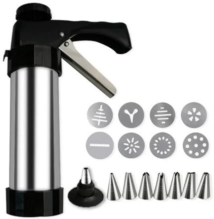 Stainless Steel Pastry Syringe Stainless Steel Cookie Press Spritz Cookie Maker Machine For Baking With 13 Discs And 8 Icing Decorating Nozzles Cake Syringe Set
