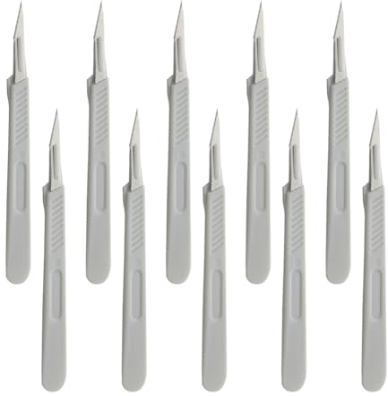 Einweg Kunststoff Chirurgische Skalpellmesser, Einweg Skalpell Klinge, Sterilisierte Einweg-Skalpelle, Einmalskalpelle Figur 11 mit Schutzkappe, Einzeln Steril Verpackt (Weiß,10 Pack)